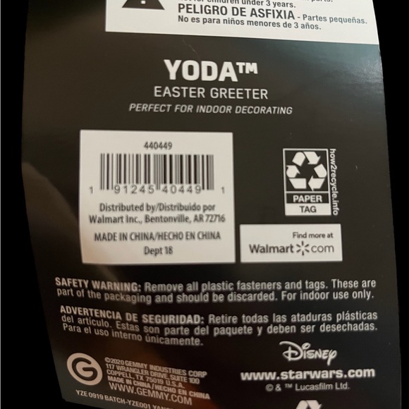 Disney Star Wars Yoda Easter Greeter NWT 21" Super Cute w/Colored Easter Egg - Picture 4 of 9
